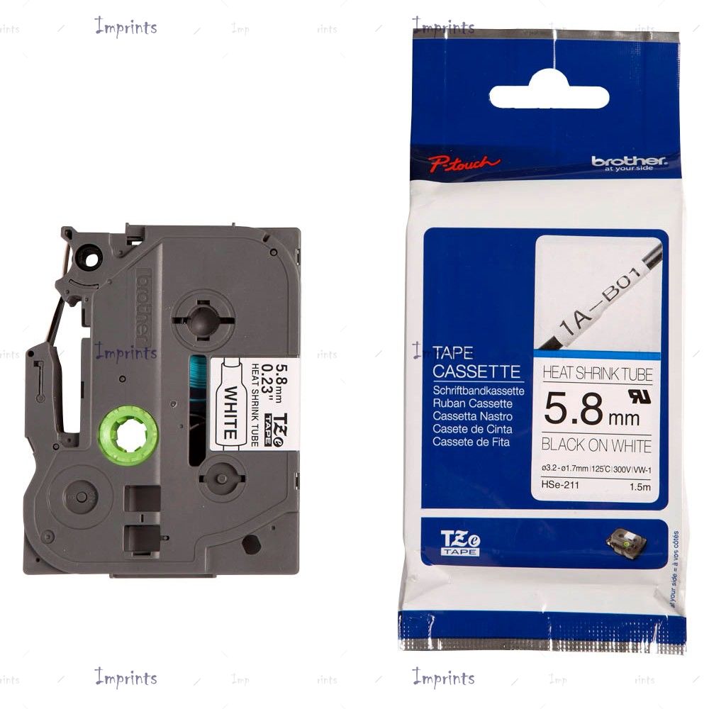 Картридж Brother HSE-211 лента термоусадочная, 5,8 мм, 1,5 м., черный на белом фоне оригинальный