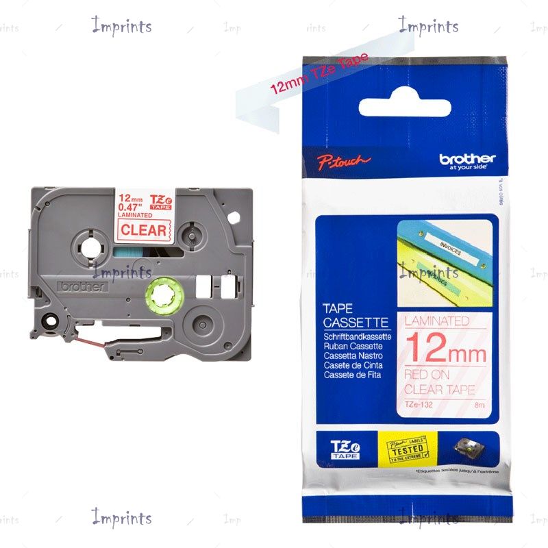 Картридж Brother TZE-132 наклейка ламинированная, 12 мм, 8 м., красный на прозрачном фоне оригинальный