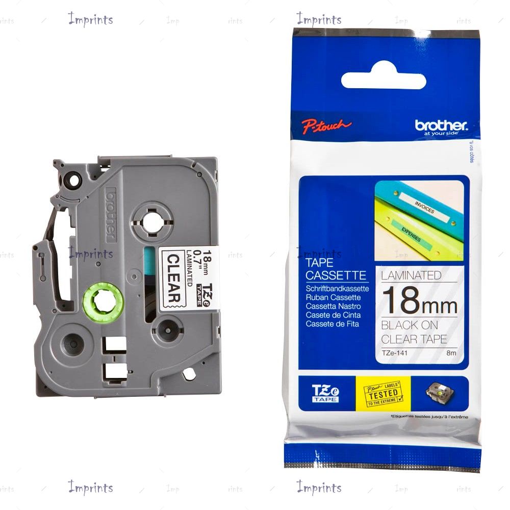 Картридж Brother TZE-141 наклейка ламинированная, 18 мм, 8 м., черный на прозрачном фоне оригинальный