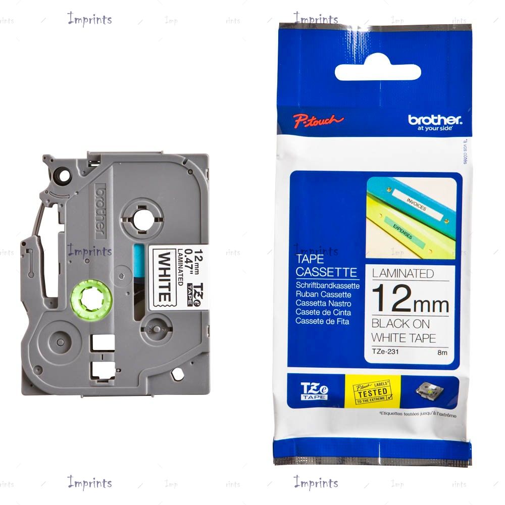 Картридж Brother TZE-231S2 наклейка ламинированная , 12 мм, 4 м., черный на белом фоне оригинальный
