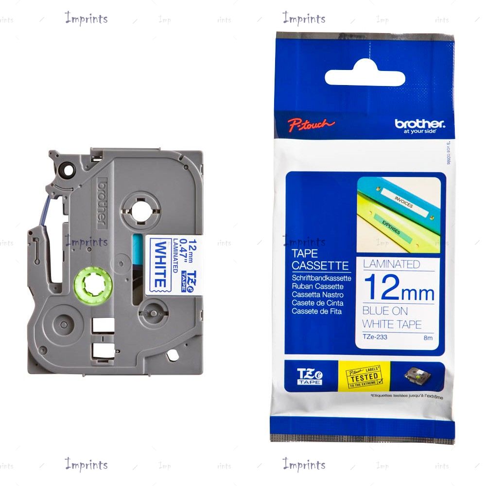 Картридж Brother TZE-233 наклейка ламинированная , 12 мм, 8 м., синий на белом фоне оригинальный