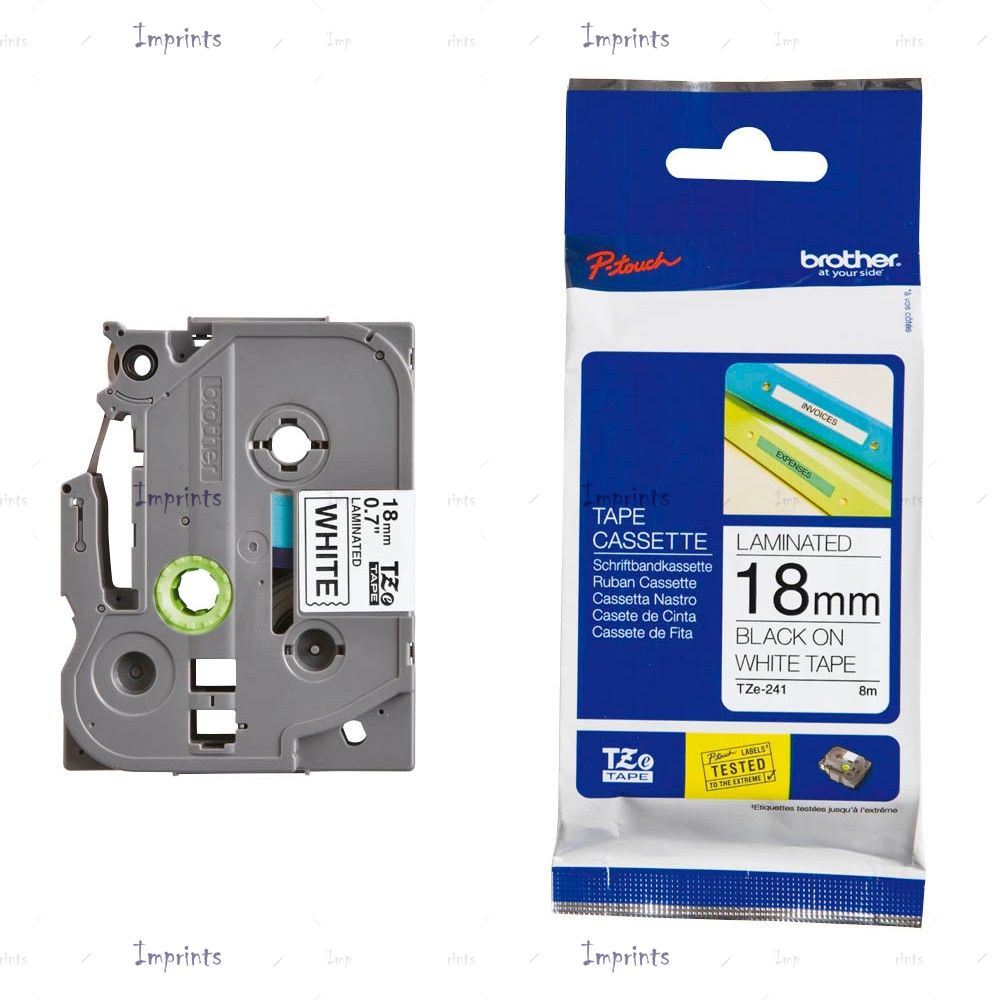 Картридж Brother TZE-241 наклейка ламинированная, 18 мм, 8 м., черный на белом фоне оригинальный