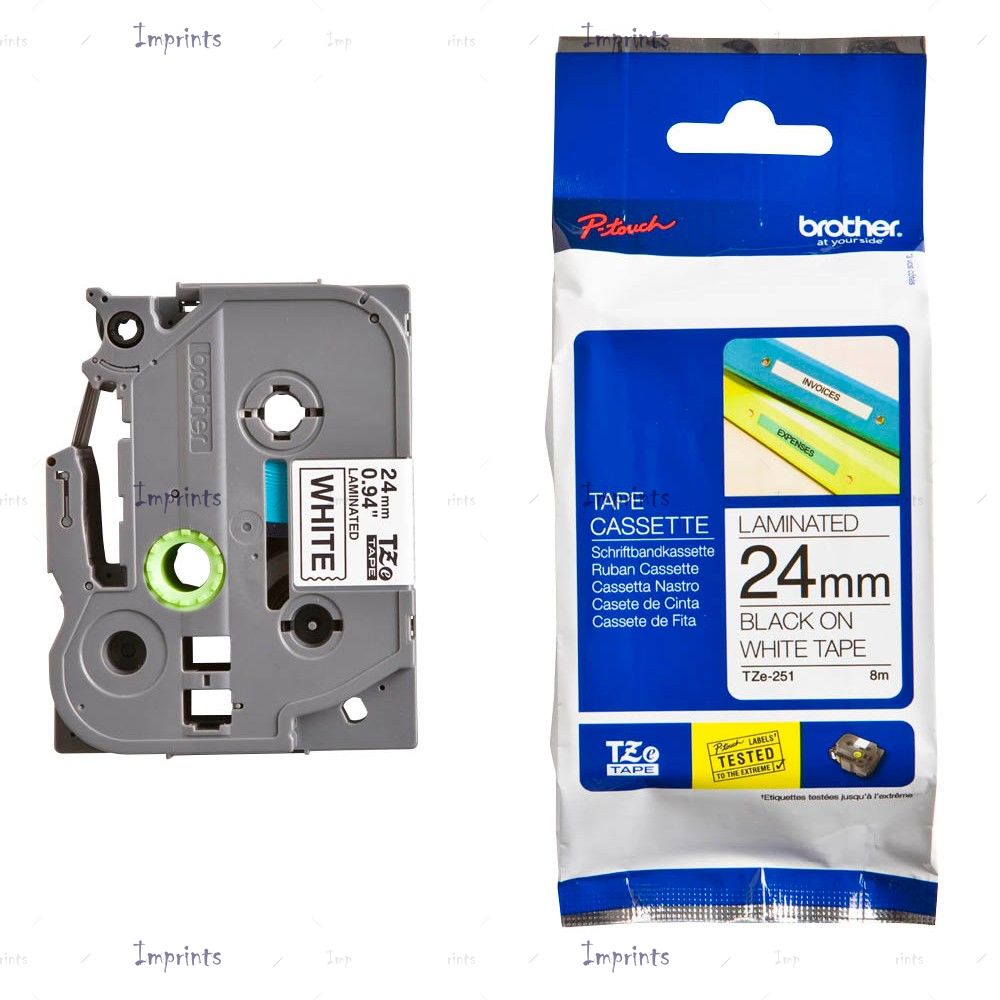 Картридж Brother TZE-251 наклейка ламинированная, 24 мм, 8 м., черный на белом фоне оригинальный
