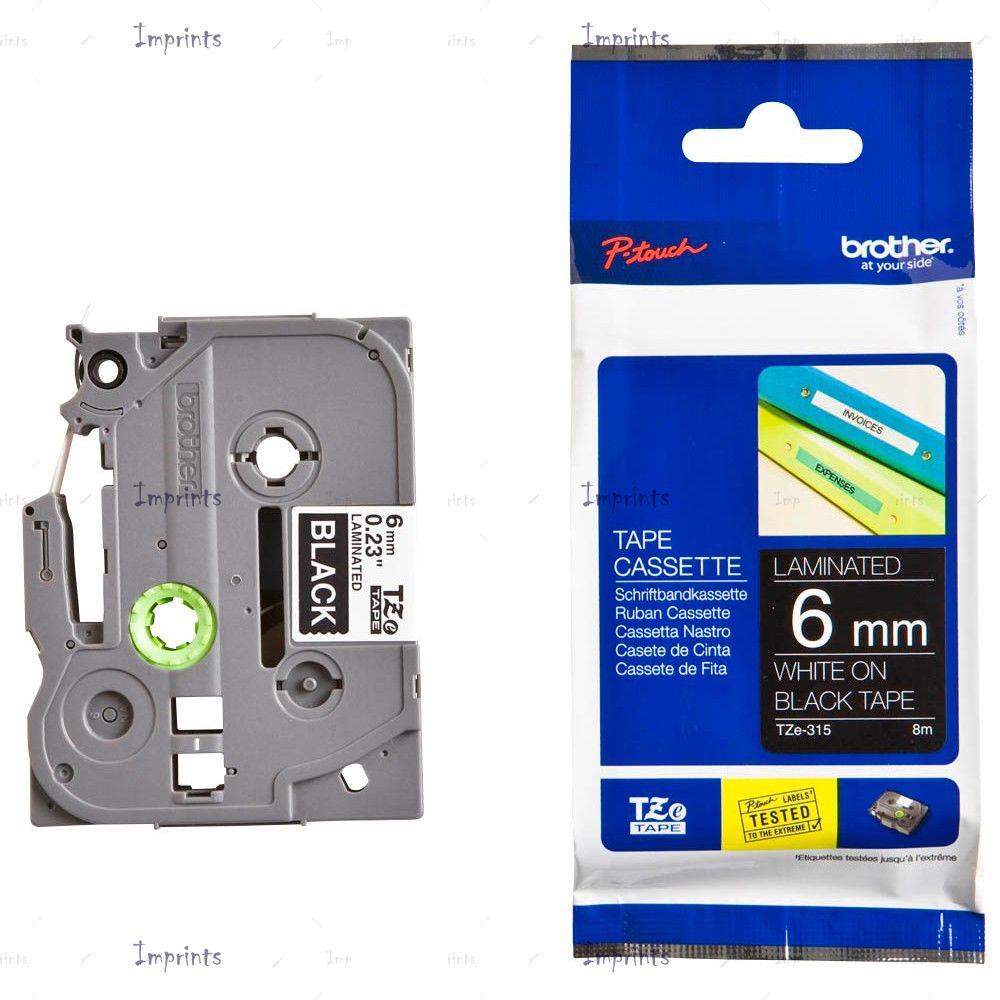 Картридж Brother TZE-315 наклейка ламинированная, 6 мм, 8 м., белый на черном фоне оригинальный