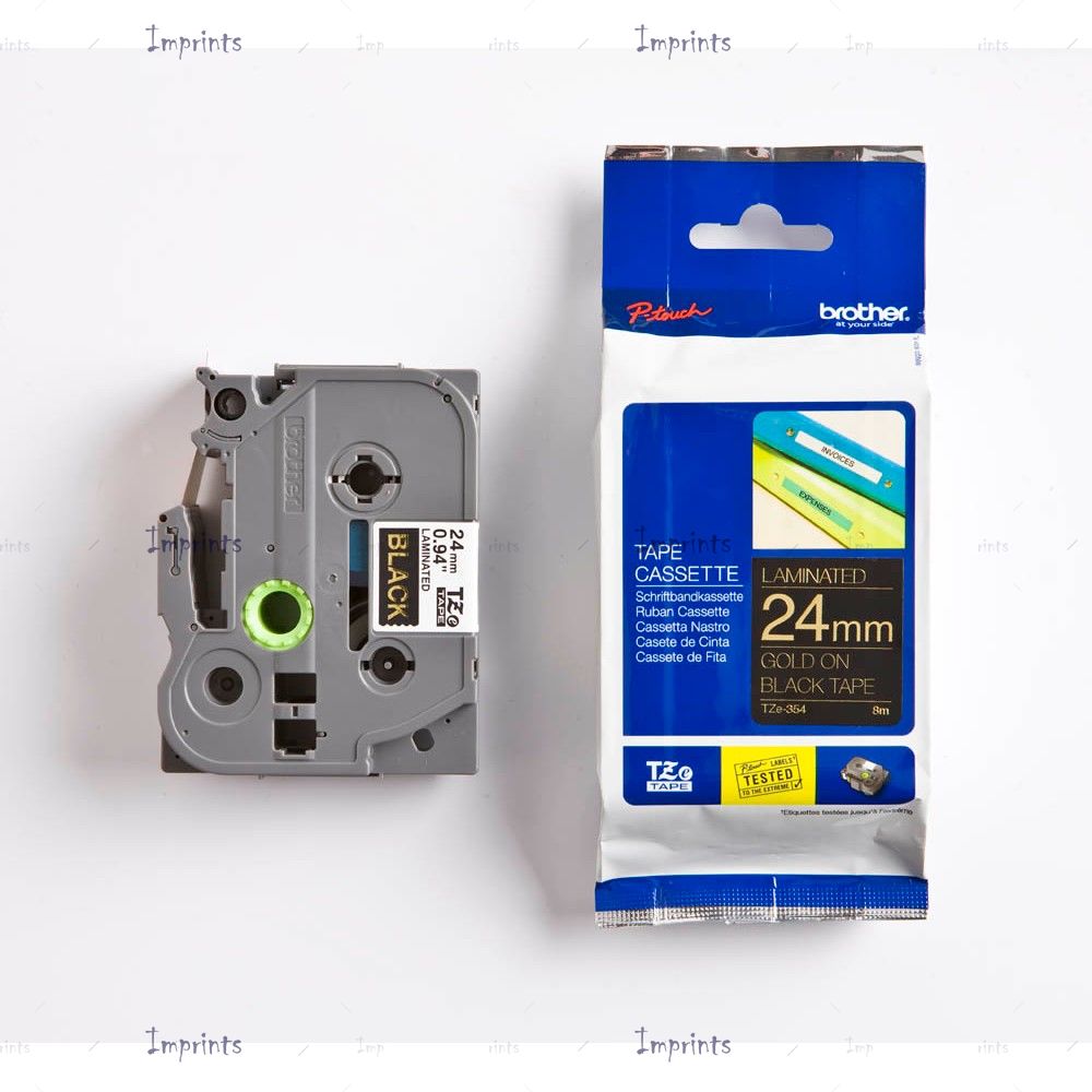 Картридж Brother TZE-354 наклейка ламинированная, 24 мм, 8 м., золотой на черном фоне оригинальный