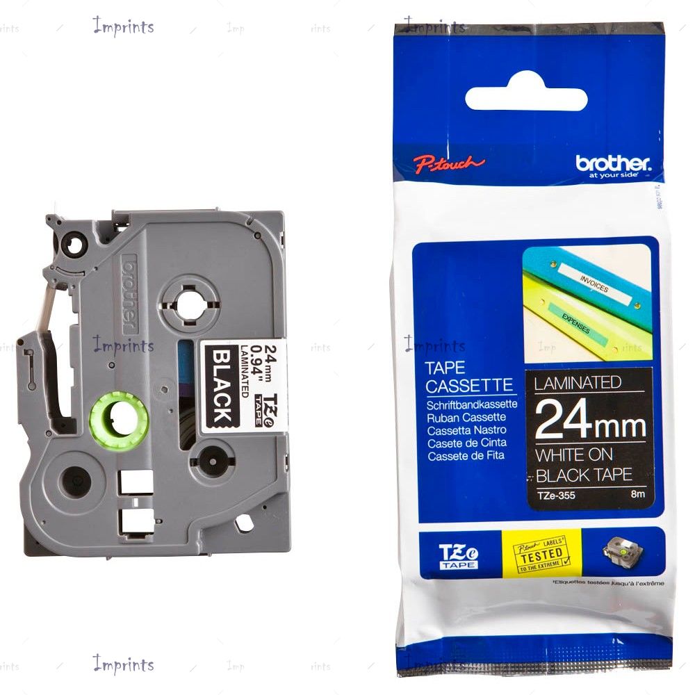 Картридж Brother TZE-355 наклейка ламинированная, 24 мм, 8 м., белый на черном фоне оригинальный