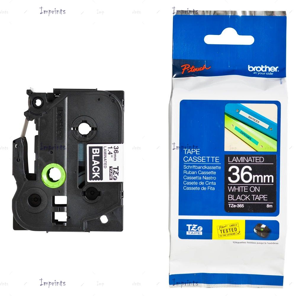 Картридж Brother TZE-365 наклейка ламинированная, 36 мм, 8 м., белый на черном фоне оригинальный