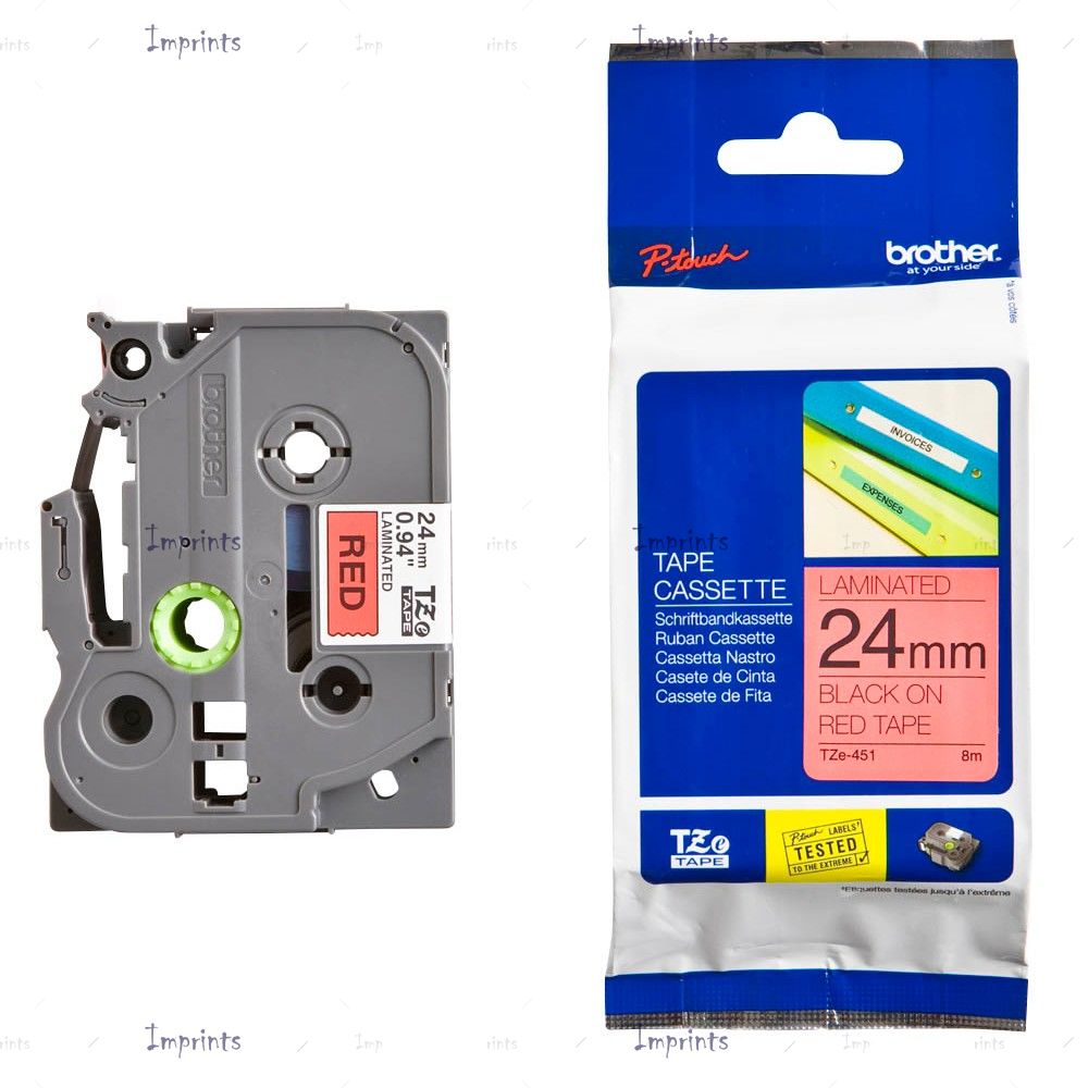 Картридж Brother TZE-451 наклейка ламинированная, 24 мм, 8 м., черный на красном фоне оригинальный