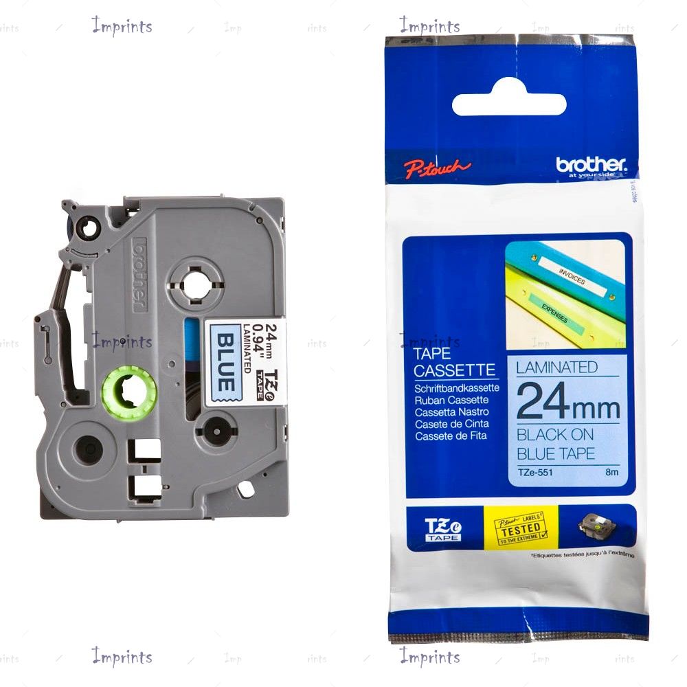 Картридж Brother TZE-551 наклейка ламинированная, 24 мм, 8 м., черный на синем фоне оригинальный