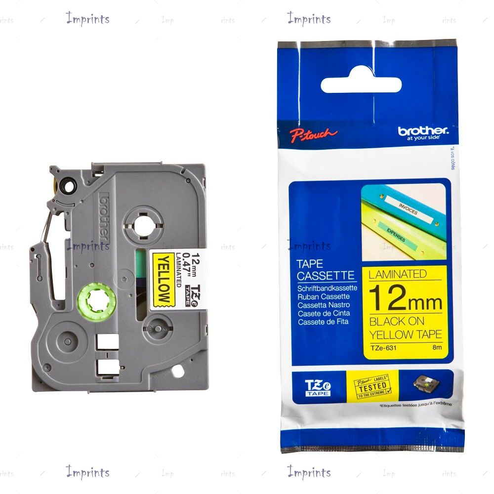 Картридж Brother TZE-631 наклейка ламинированная, 12 мм, 8 м., черный на желтом фоне оригинальный