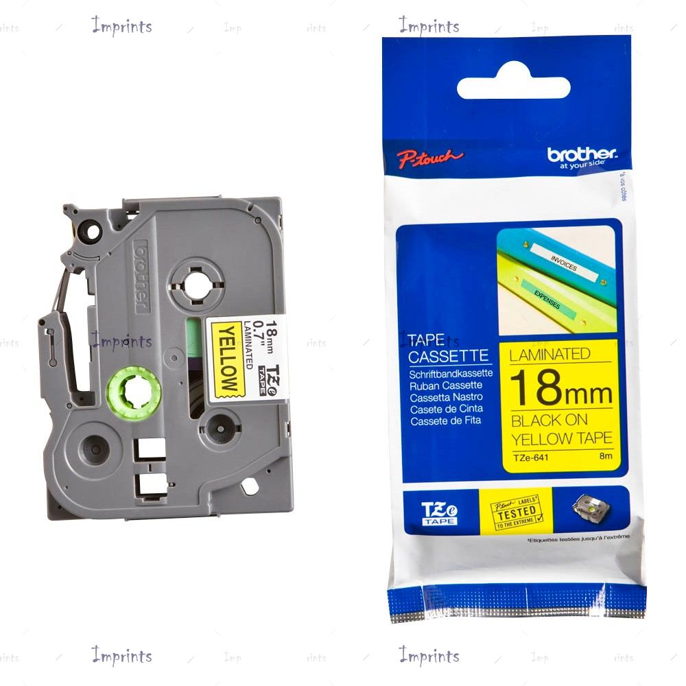 Картридж Brother TZE-641 наклейка ламинированная, 18 мм, 8 м., черный на желтом фоне оригинальный