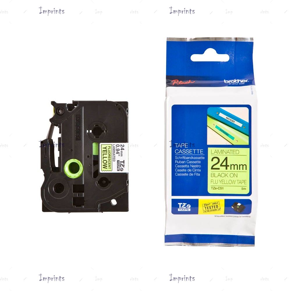 Картридж Brother TZE-C51 наклейка ламинированная, 24 мм, 5 м., черный на флуоресцентном желтом фоне оригинальный