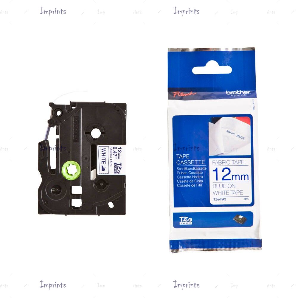 Картридж Brother TZE-FA3 наклейка тканевая, 12 мм, 3 м., синий на белом фоне оригинальный