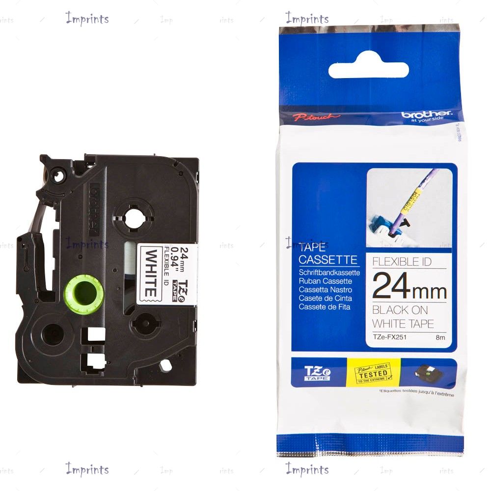 Картридж Brother TZE-FX251 наклейка ламинированная, 24 мм, 8 м., черный на белом фоне оригинальный