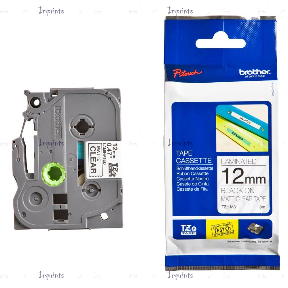 Картридж Brother TZE-M31 наклейка ламинированная, 12 мм, 5 м., черный на матовом серебристом фоне оригинальный