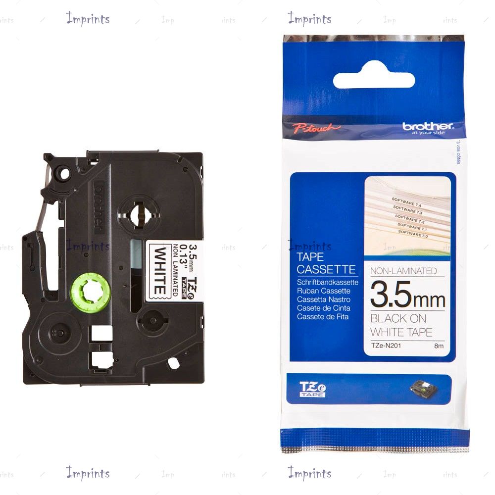 Картридж Brother TZE-N201 наклейка бумажная, 3.5 мм, 8 м., черный на белом фоне оригинальный