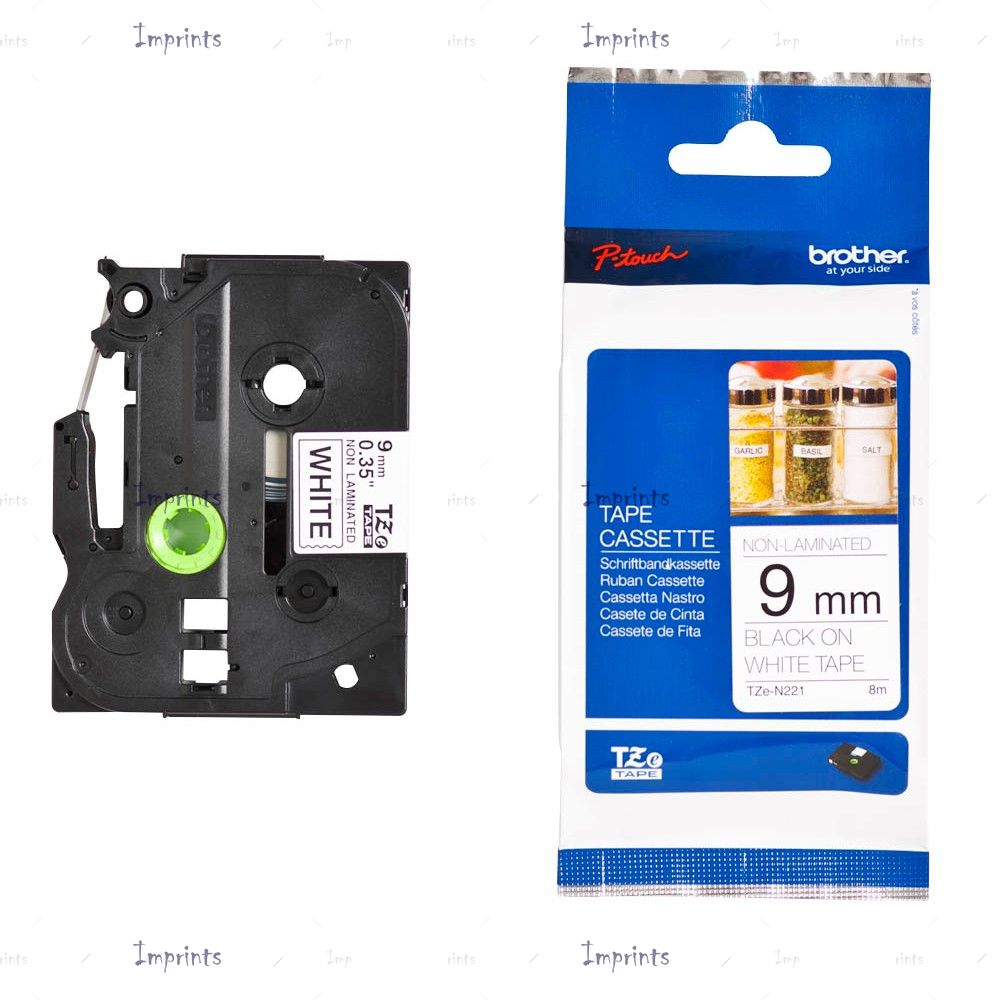 Картридж Brother TZE-N221 наклейка бумажная, 9 мм, 8 м., черный на белом фоне оригинальный
