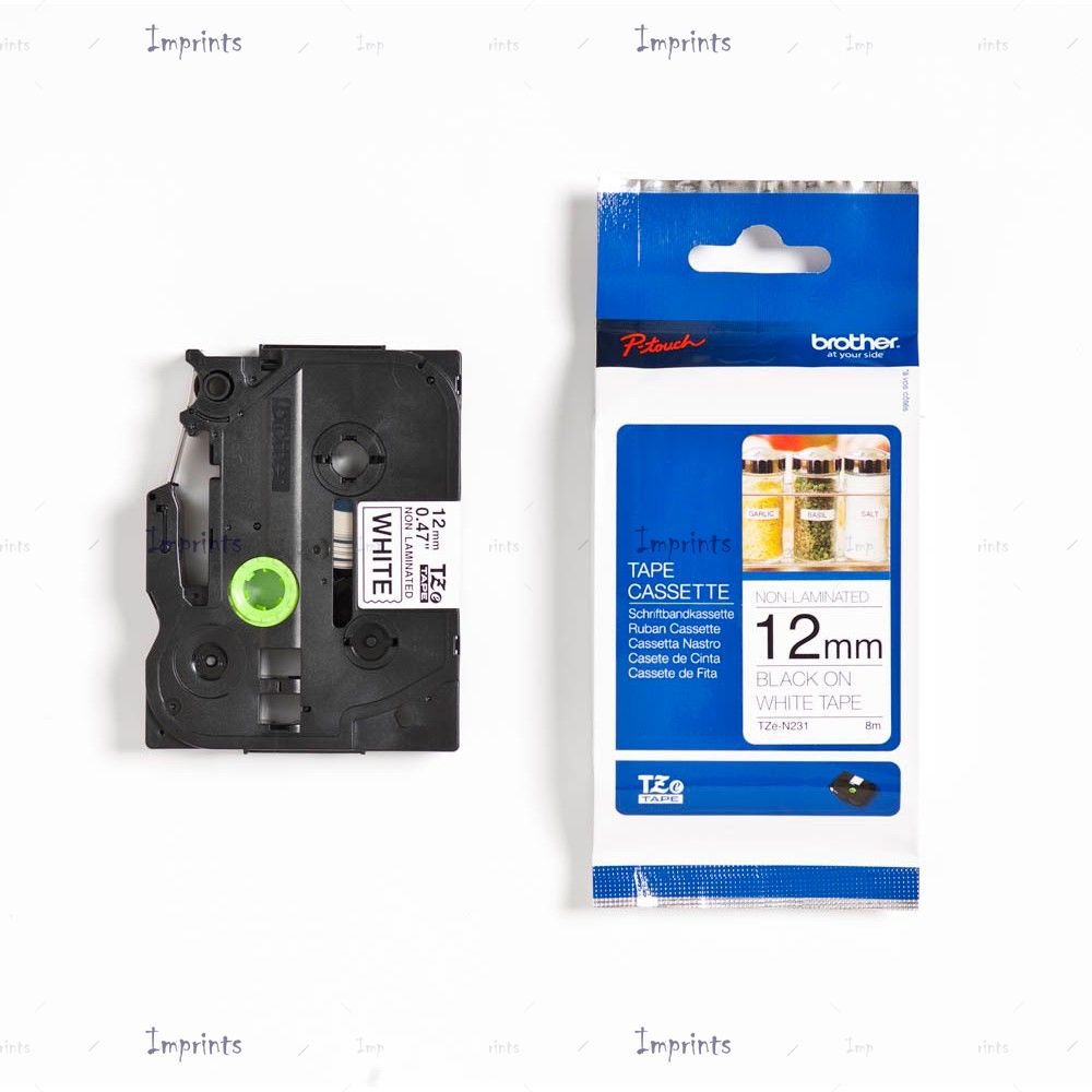 Картридж Brother TZE-N231 наклейка бумажная, 12 мм, 8 м., черный на белом фоне оригинальный