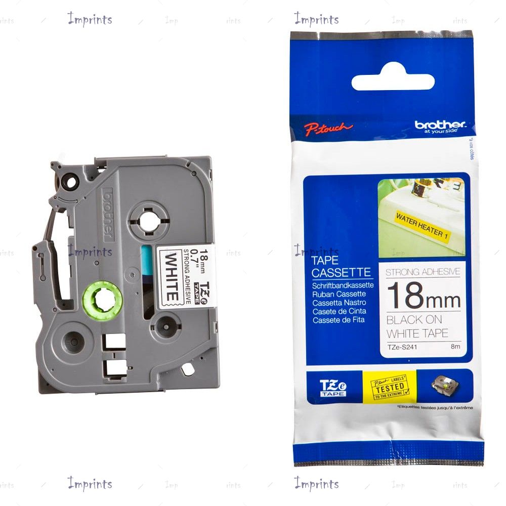 Картридж Brother TZE-S241 наклейка ламинированная клейкая, 18 мм, 8 м., черный на белом фоне оригинальный