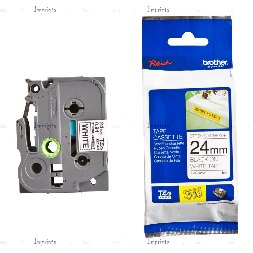 Картридж Brother TZE-S251 наклейка ламинированная клейкая, 24 мм, 8 м., черный на белом фоне оригинальный