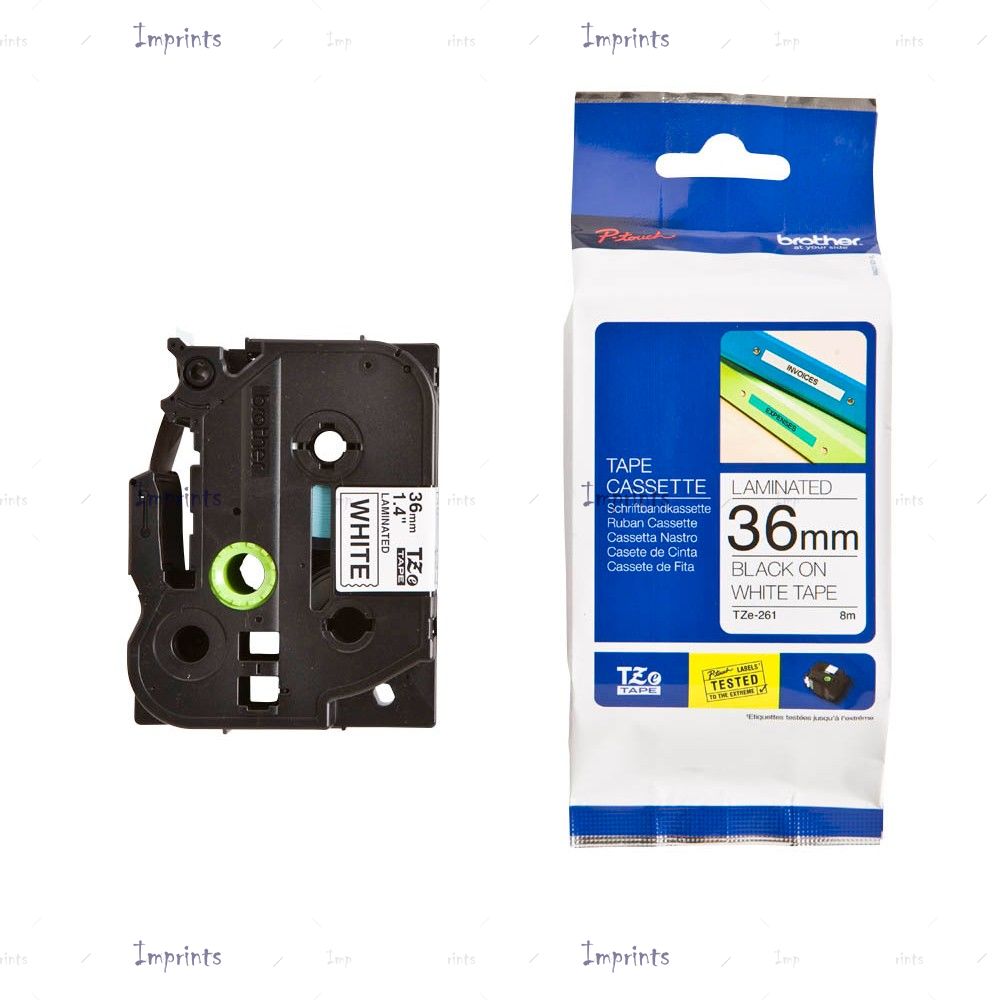 Картридж Brother TZE-S261 наклейка ламинированная клейкая, 36 мм, 8 м., черный на белом фоне оригинальный