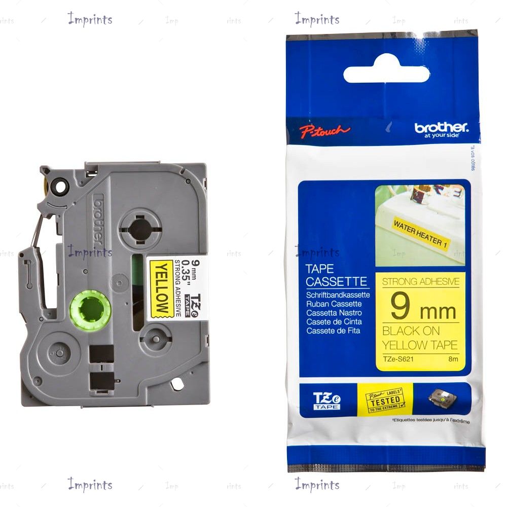 Картридж Brother TZE-S621 наклейка ламинированная клейкая, 9 мм, 8 м., черный на желтом фоне оригинальный
