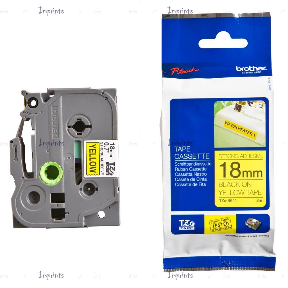 Картридж Brother TZE-S641 наклейка ламинированная клейкая, 18 мм, 8 м., черный на желтом фоне оригинальный